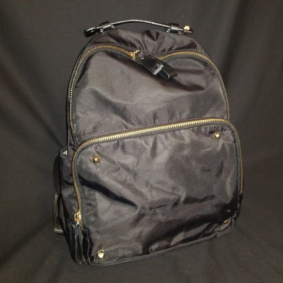 black nylon backpack gold zipper